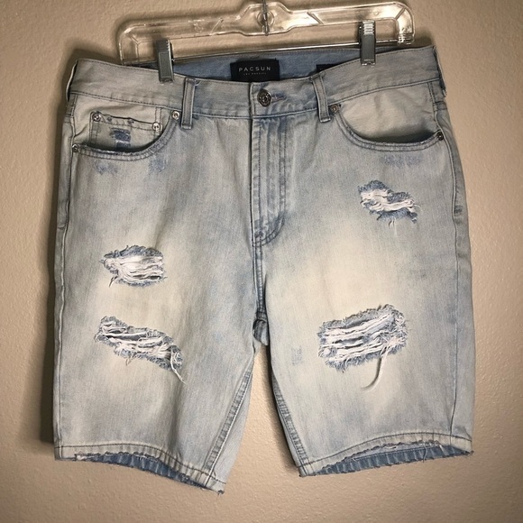 PacSun Men’s Distressed Vertical Stretch Skinny Denim Shorts Size W34 - Picture 1 of 14